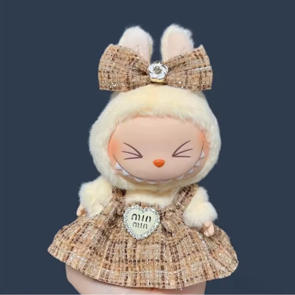 Labubu Brown Dress With Hair Bow